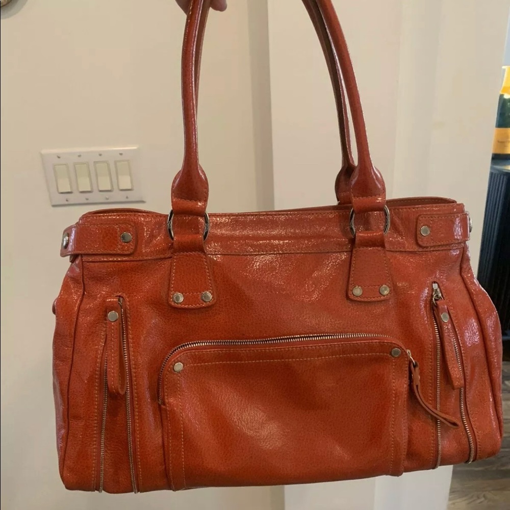 Longchamp Orange Patent Leather Purse
